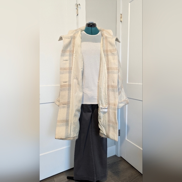 Fordan Vintage Wool Coat Mohair German Designer Beige Ivory Neutral Plaid Unique - Picture 3 of 13